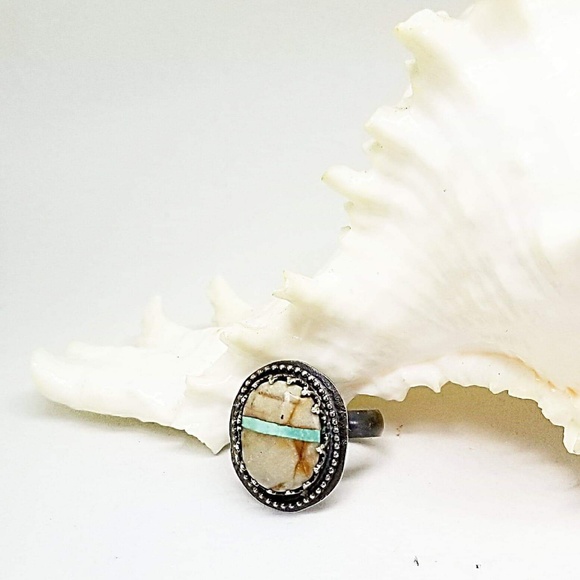 Boulder Ribbon Royston Turquoise 925 Silver Ring - Picture 2 of 4